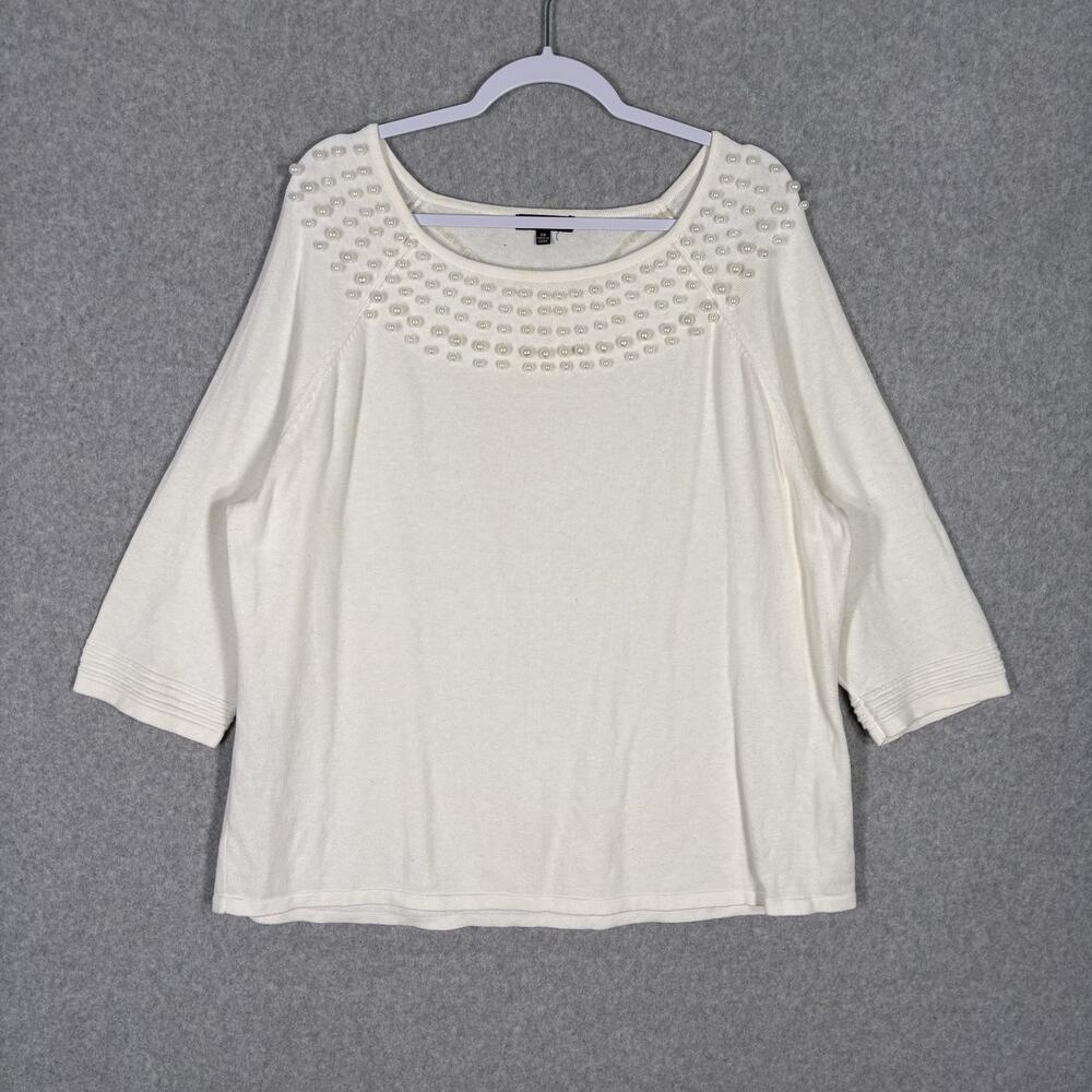 Notations Sweater 2X Pearls Cotton Stretch Twee Glam‎ Feminine Church Neutrals